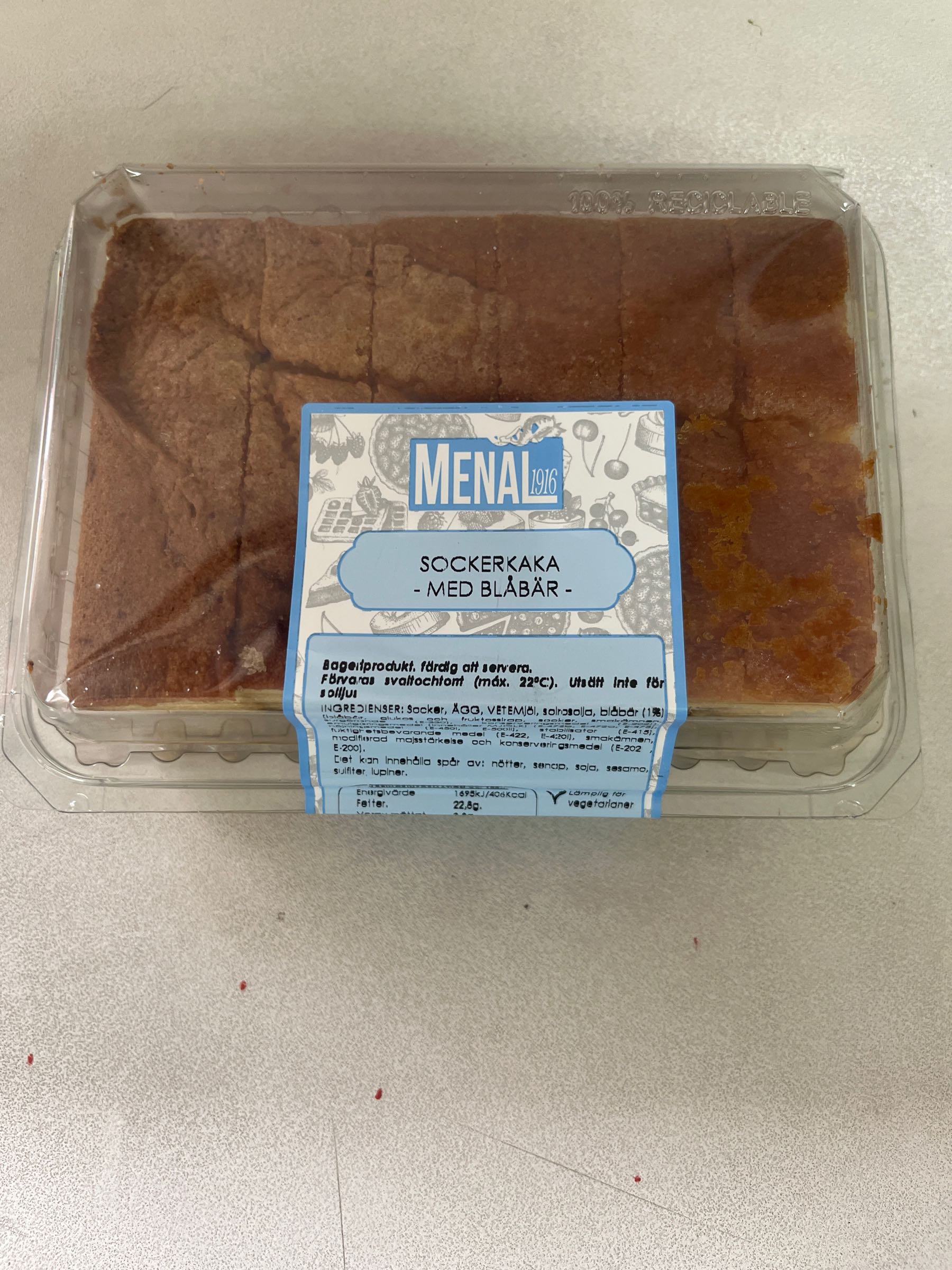 Menal Sockerkaka Med Blabar 400g