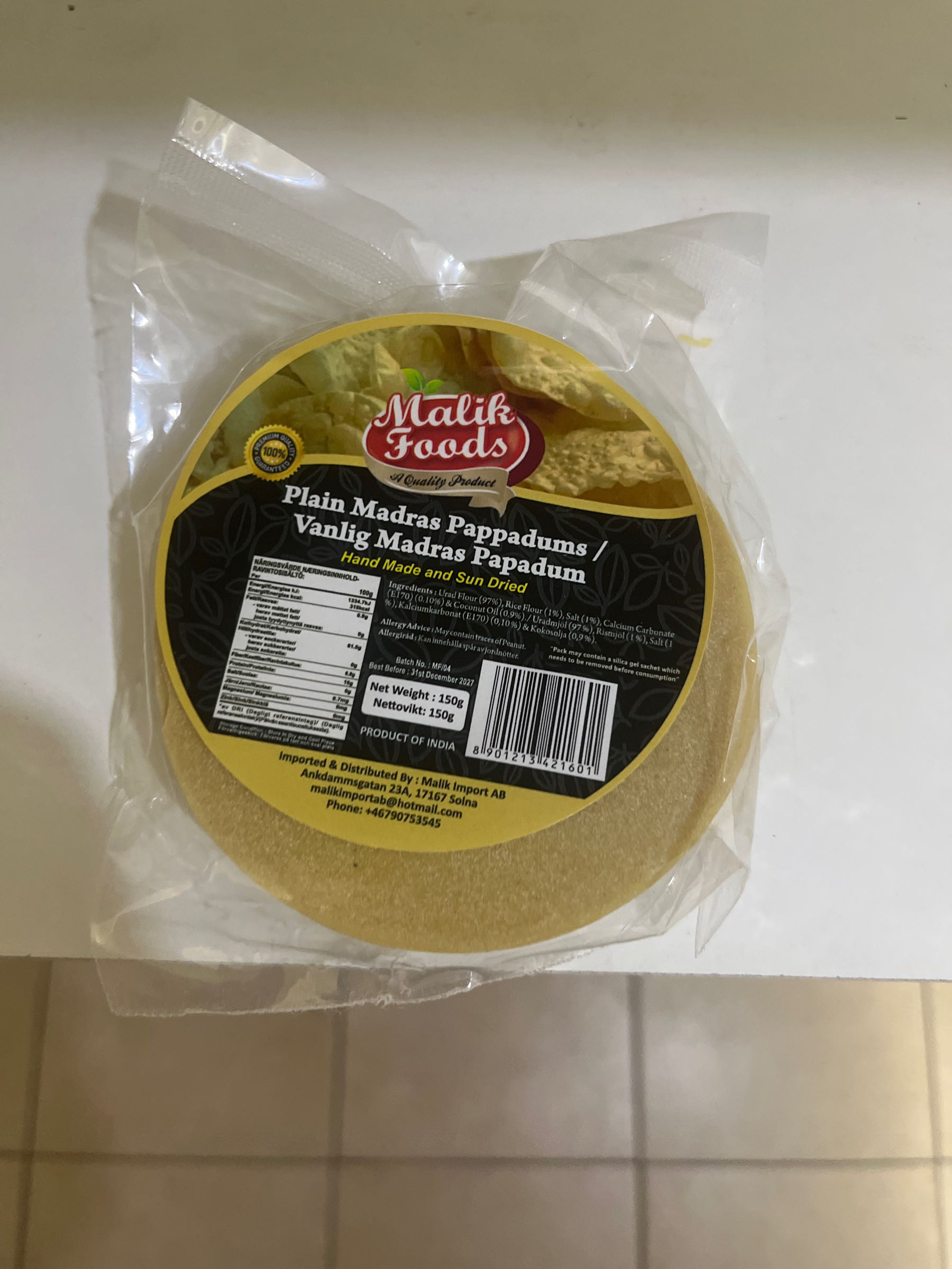 Malik Foods Madras Papad 150gm